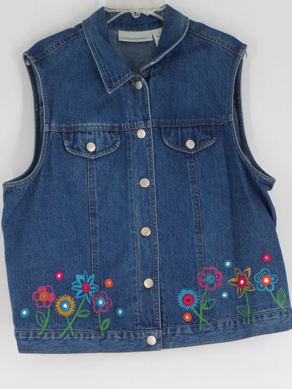 Susan Bristol Woman's Jean Vest With Accent Flowers Size XL NWOT - Picture 2 of 6